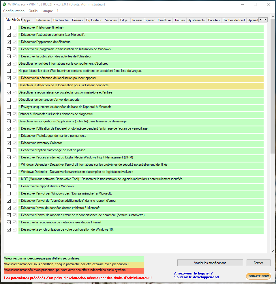 Interface W10Privacy