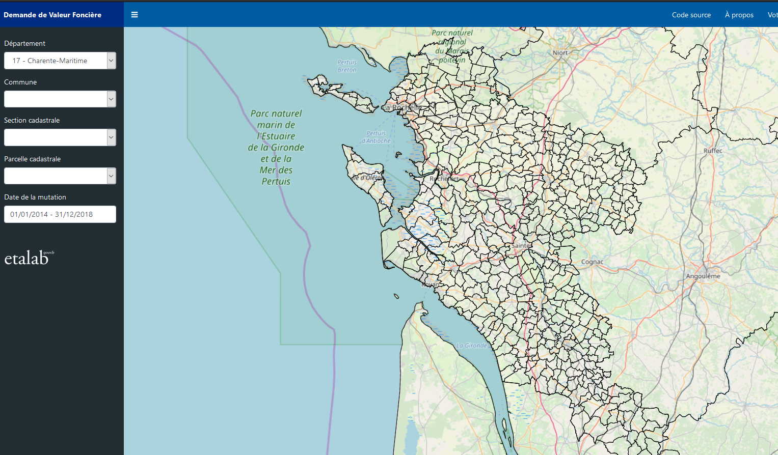 Carte Charente demande de valeur foncière