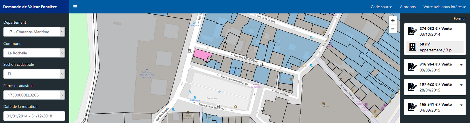 Carte de quartier La Rochelle demande de valeur foncière