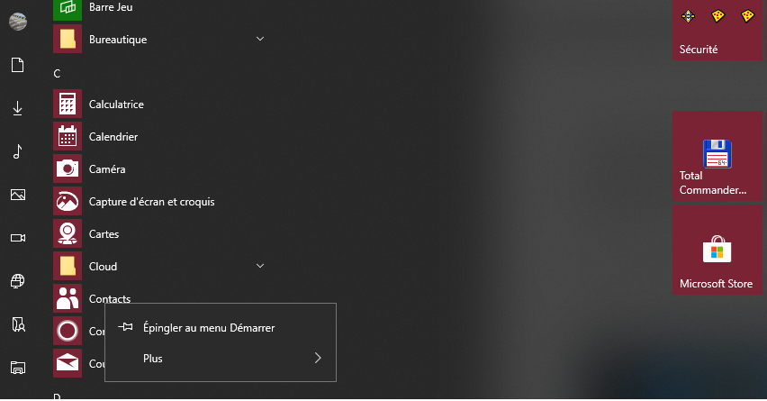 Epingler une application au menu démarrer Windows 10